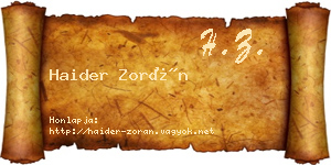 Haider Zorán névjegykártya